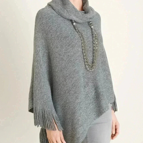 Chico's Sweaters - Chico’s Metallic Shine Fringe High-Neck Poncho
